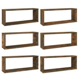 Berkfield Home Wall Cube Shelves 6 pcs Smoked Oak 60x15x23 cm Engineered Wood in Brown - Size: 60 x 15 x 23 cm - thumbnail 2