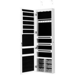 Costway Jewelry Cabinet 5 LED Lights Wall/Door Mounted Jewelry Armoire w/ Mirror in White - thumbnail 4