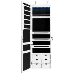 Costway Jewelry Cabinet 5 LED Lights Wall/Door Mounted Jewelry Armoire w/ Mirror in White - thumbnail 6