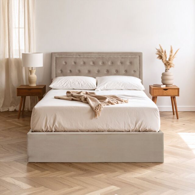 Orsina Classic Mink Velvet Double Ottoman Bed, Elegant Button Tufted in Brown - image 1