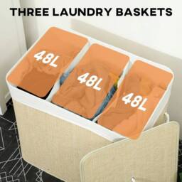 VOGREX Cream 144L Lidded Bathroom Laundry Basket in Beige - thumbnail 6