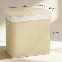 VOGREX Cream 144L Lidded Bathroom Laundry Basket in Beige - thumbnail 3