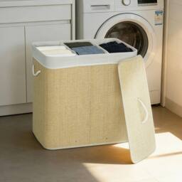 VOGREX Cream 144L Lidded Bathroom Laundry Basket in Beige - thumbnail 2