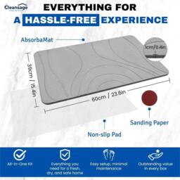 Nordara Diatomite Stone Bath Mat Quick Drying Bathroom Kitchen Dishes in Grey - thumbnail 2