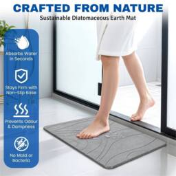 Nordara Diatomite Stone Bath Mat Quick Drying Bathroom Kitchen Dishes in Grey - thumbnail 5