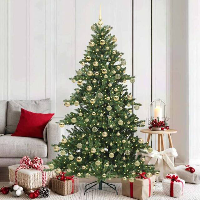 Berkfield Home Artificial Hinged Christmas Tree with 300 LEDs 180 cm PVC in Green - image 1