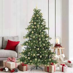 Berkfield Home Artificial Hinged Christmas Tree with 300 LEDs 180 cm PVC in Green - thumbnail 1