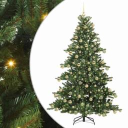Berkfield Home Artificial Hinged Christmas Tree with 300 LEDs 180 cm PVC in Green - thumbnail 2