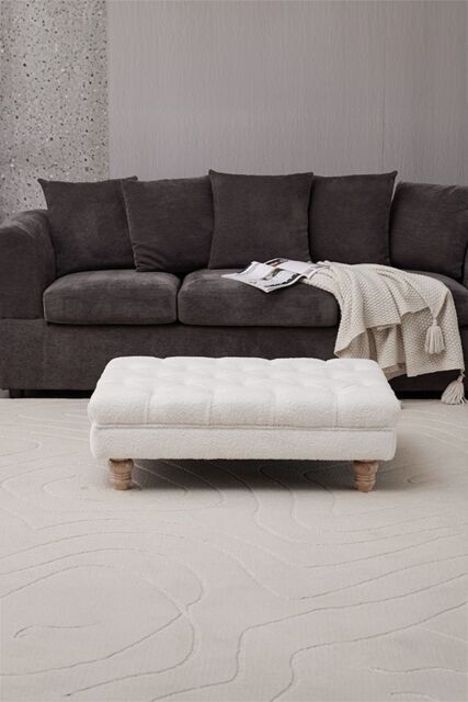 Living and Home Teddy Fleece Upholstered Footstool in White - image 1