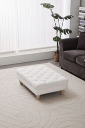 Living and Home Teddy Fleece Upholstered Footstool in White - thumbnail 2