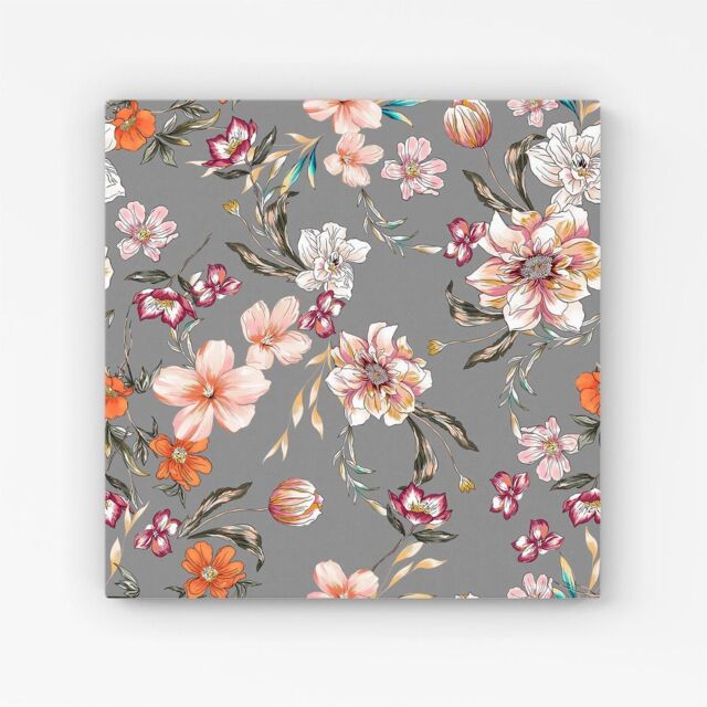 "Warren Reed - Designer Peony, Lily, Tulip, Daisy Colorful On Grey Background Canvas - Size: W30"" x H30""" - image 1