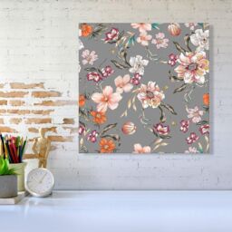 "Warren Reed - Designer Peony, Lily, Tulip, Daisy Colorful On Grey Background Canvas - Size: W30"" x H30""" - thumbnail 2