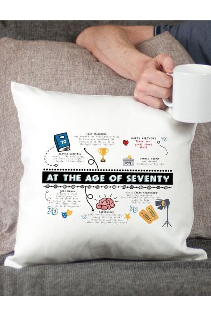Afewhometruths 70th Birthday Fun Facts Cushion Gift in Off-White - Size: 40 cm x 40 cm