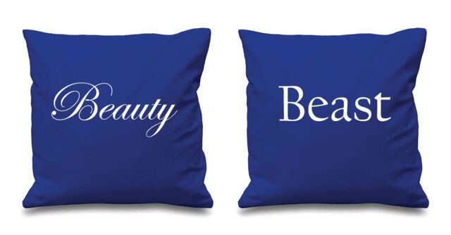 60 SECOND MAKEOVER Beauty & Beast Cushion Covers in Blue - Size: 40 cm x 40 cm