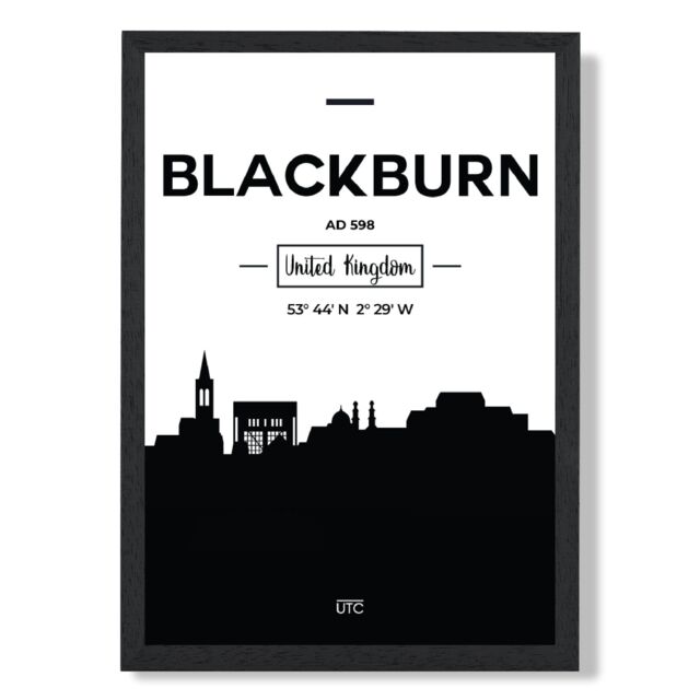 ARTZE Blackburn Black & White City Skyline Framed Print SIZE: A2 with Black Frame - Size: A4 - image 1