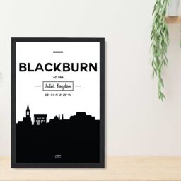 ARTZE Blackburn Black & White City Skyline Framed Print SIZE: A2 with Black Frame - Size: A4 - thumbnail 2