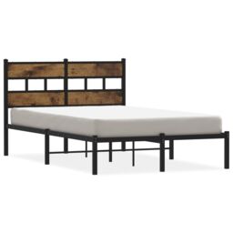Berkfield Home Metal Bed Frame without Mattress Smoked Oak 120x190 cm Small Double in Brown - thumbnail 2