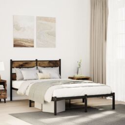 Berkfield Home Metal Bed Frame without Mattress Smoked Oak 120x190 cm Small Double in Brown - thumbnail 1
