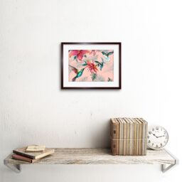 "Artery8 Wall Art Print Hummingbirds & Lilies Art Framed 9x7 inch in Brown - Size: W7"" x H9""" - thumbnail 2
