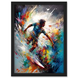 Artery8 Surfer Surfing on Rainbow Paint Splat Waves Artwork Framed Wall Art Print A4 in Black - thumbnail 1