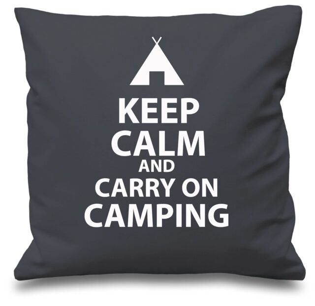 "60 SECOND MAKEOVER Grey Cushion Cover Keep Calm & Carry On Camping 16"" x 16"" Mum Friend Gift Decorative Cushion Home Camp - Size: 40 cm x 40 cm"