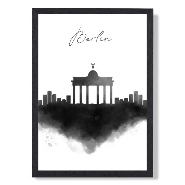 ARTZE Berlin Watercolour Skyline City Framed Print SIZE: A2 with Black Frame - Size: A4 - image 1