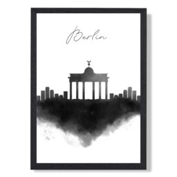 ARTZE Berlin Watercolour Skyline City Framed Print SIZE: A2 with Black Frame - Size: A4 - thumbnail 1