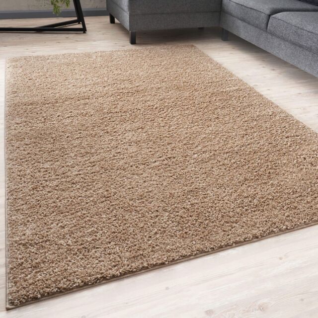 THE RUGS Beige Plain Soft High Pile Shaggy Rugs & Runners Living Room Bedroom - Size: 120 cm x 120 cm - image 1