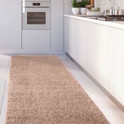 THE RUGS Beige Plain Soft High Pile Shaggy Rugs & Runners Living Room Bedroom - Size: 120 cm x 120 cm - thumbnail 9
