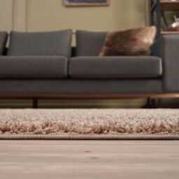 THE RUGS Beige Plain Soft High Pile Shaggy Rugs & Runners Living Room Bedroom - Size: 120 cm x 120 cm - thumbnail 5