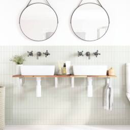Berkfield Home Basin Shelf Wall Mounted Steel & Solid Wood Acacia in Brown - thumbnail 3
