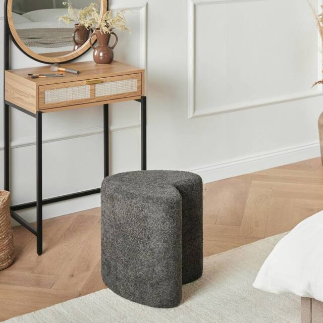 Wyld and Coco Heart-Shaped Pouffe Dark Grey Chenille - image 1