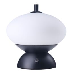 Happy Homewares Black Domed Rechargeable Touch Dimmable Table Lamp with Frosted Glass Shade - thumbnail 1
