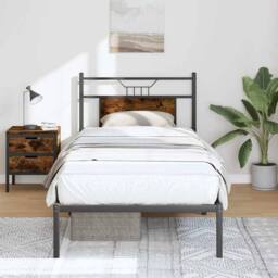 Berkfield Home Decorative Bed Frame without Mattress Smoked Oak 80x200 cm Engine in Brown - thumbnail 2