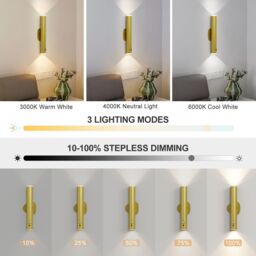 Harper Living 2 Packs Battery Operated Wall Lights with Motion Sensor, Rechargeable Wall Lamp Indoor, LED Wall Sconce, Gold - thumbnail 5