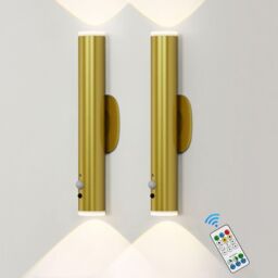 Harper Living 2 Packs Battery Operated Wall Lights with Motion Sensor, Rechargeable Wall Lamp Indoor, LED Wall Sconce, Gold - thumbnail 1