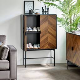 Cheshire Premium Aldwick 2 Door Storage Cabinet in Black & Natural Brown Wood - thumbnail 5