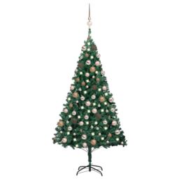 Berkfield Home Artificial Pre-lit Christmas Tree with Ball Set Green 150 cm PVC - thumbnail 1