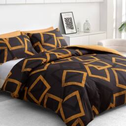 Grace Premium Microfiber Reversible Duvet Cover Set Hypoallergenic Bedding in Gold - Size: King - thumbnail 1