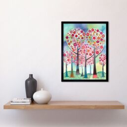 "Artery8 Wall Art Print Kandinsky Inspired Trees Blooming In Spring Folk Art Watercolour Painting Art Framed in Black - Size: W12"" x H16""" - thumbnail 2