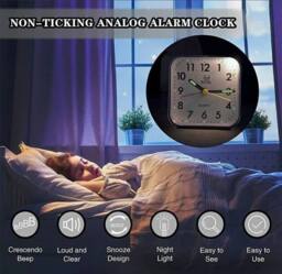 YnysTec Alarm Clock With Night Light No Tick Snooze Silent Bedside Clock in Pink - Size: 15 cm - thumbnail 4