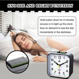 YnysTec Alarm Clock With Night Light No Tick Snooze Silent Bedside Clock in Pink - Size: 15 cm - thumbnail 3