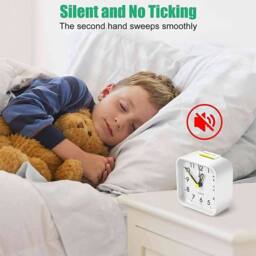 YnysTec Alarm Clock With Night Light No Tick Snooze Silent Bedside Clock in Pink - Size: 15 cm - thumbnail 6