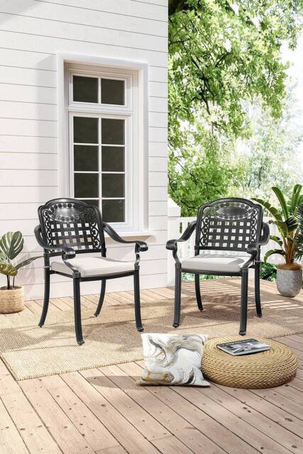 Living and Home Set of 2 Outdoor Dining Chairs with Cushions in Black - image 1