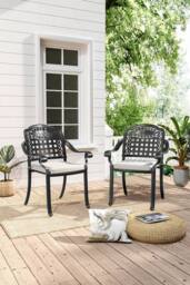 Living and Home Set of 2 Outdoor Dining Chairs with Cushions in Black - thumbnail 1