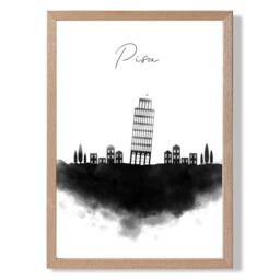 ARTZE Pisa Watercolour Skyline City Framed Print SIZE: A2 with Oak Frame in Black - Size: A3 - thumbnail 1