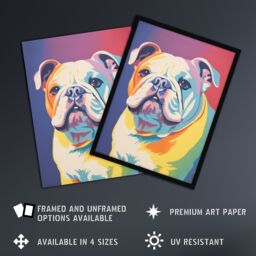 "Artery8 Wall Art Print British Bulldog Pastel Tones Screen Risograph Artwork Spot Block Colour Retro Riso Interior Design Poster - Size: W12"" x H16""" - thumbnail 2