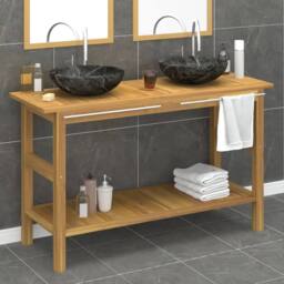Berkfield Home Bathroom Vanity Cabinet with Black Marble Sinks Solid Wood Teak