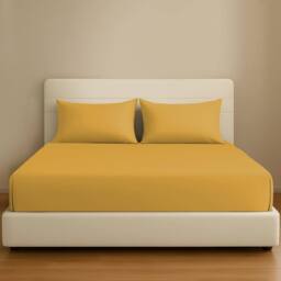 Pamposh 35cm Extra Deep Cotton Sateen Fitted Sheet - Soft & Smooth in Mustard - Size: Standard Pillow Case