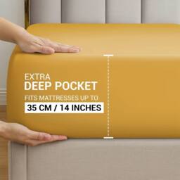 Pamposh 35cm Extra Deep Cotton Sateen Fitted Sheet - Soft & Smooth in Mustard - Size: Standard Pillow Case - thumbnail 4